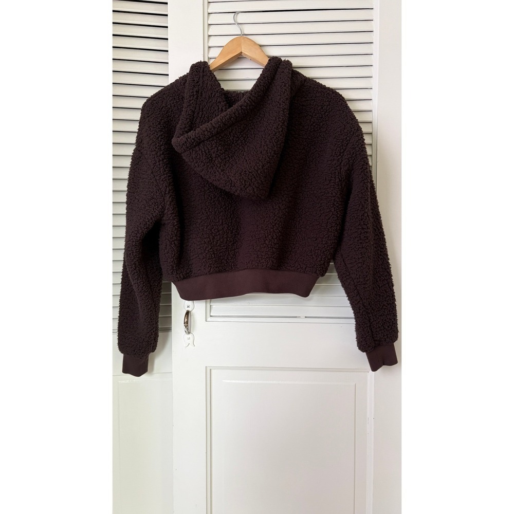 SKIMS Teddy Zip Up Hoodie Espresso Brown Cropped Fleece XS Jacket - Picture 4 of 10